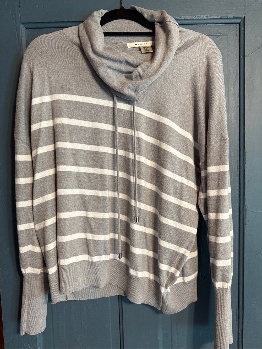 Max Studio Gray and White Striped Turtleneck Sweater